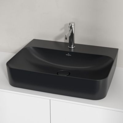 Villeroy & Boch Finion umywalka 60x47 cm prostokątna ścienna-meblowa CeramicPlus Pure Black 41686LR7