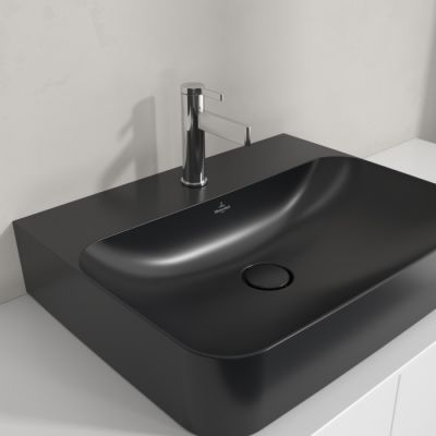 Villeroy & Boch Finion umywalka 60x47 cm prostokątna ścienna-meblowa CeramicPlus Pure Black 41686LR7
