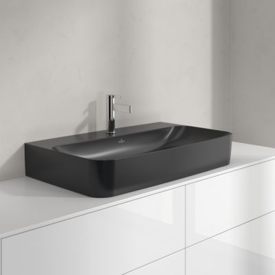 Villeroy & Boch Finion umywalka 80x47 cm prostokątna ścienna-meblowa CeramicPlus Pure Black 41688LR7