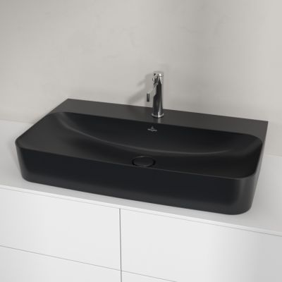 Villeroy & Boch Finion umywalka 80x47 cm prostokątna ścienna-meblowa CeramicPlus Pure Black 41688LR7