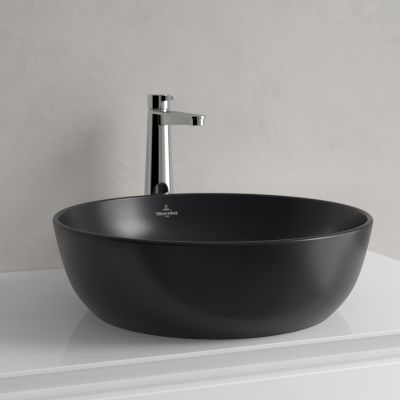 Villeroy & Boch Artis umywalka 43x43 cm okrągła nablatowa CeramicPlus Pure Black 417943R7