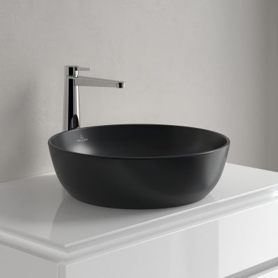 Villeroy & Boch Artis umywalka 43x43 cm okrągła nablatowa CeramicPlus Pure Black 417943R7
