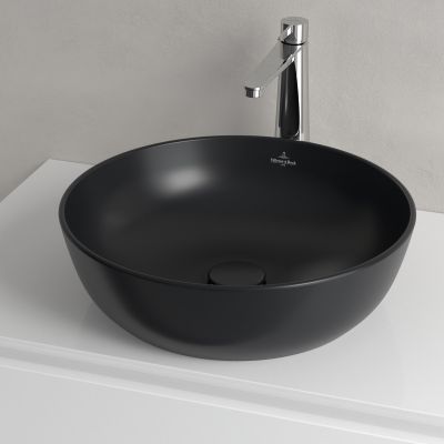 Villeroy & Boch Artis umywalka 43x43 cm okrągła nablatowa CeramicPlus Pure Black 417943R7