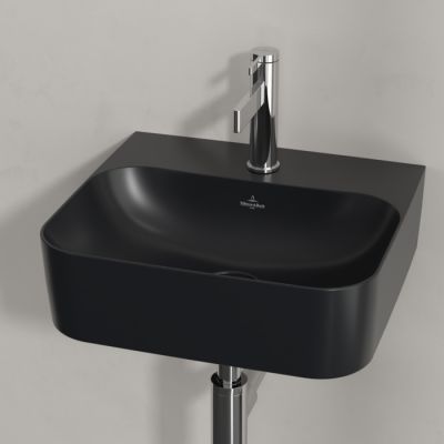 Villeroy & Boch Finion umywalka 43x39 cm prostokątna ścienna CeramicPlus Pure Black 436443R7