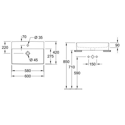 Villeroy & Boch Memento 2.0 umywalka 60x42 cm prostokątna nablatowa biała 4A076201