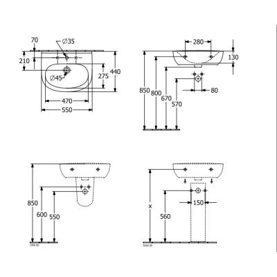 Villeroy & Boch O.Novo umywalka 55x44 cm półokrągła ścienna biała 4A405501