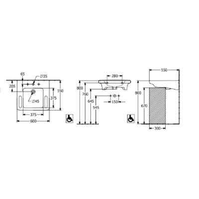 Villeroy & Boch ViCare umywalka 60x55 cm prostokątna dla niepełnosprawnych biała 4A686201