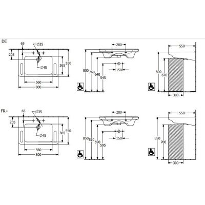 Villeroy & Boch ViCare umywalka 80x55 cm prostokątna ścienna dla niepełnosprawnych biała 4A6882T2