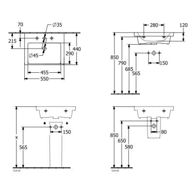 Villeroy & Boch Subway 3.0 umywalka 55x44 cm prostokątna ścienna biała 4A705501