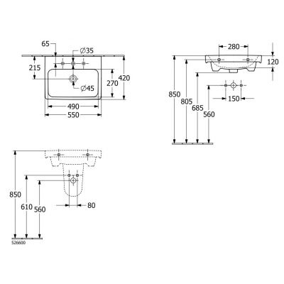 Villeroy & Boch Architectura umywalka 65x44,5 cm prostokątna ścienna biała Weiss Alpin 4A876501