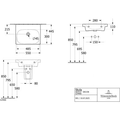 Villeroy & Boch Skyla umywalka 55x44,5 cm prostokątna meblowa Weiss Alpin 5A515801