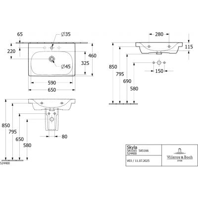 Villeroy & Boch Skyla umywalka 65x46 cm prostokątna meblowa Weiss Alpin 5A516501