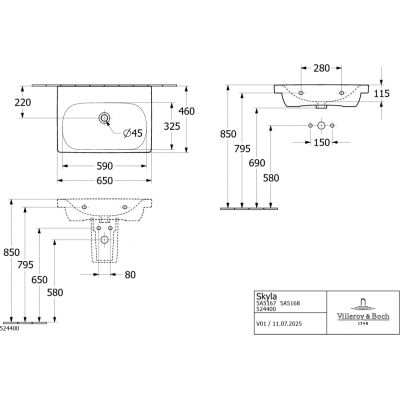Villeroy & Boch Skyla umywalka 65x46 cm prostokątna meblowa Weiss Alpin 5A516701