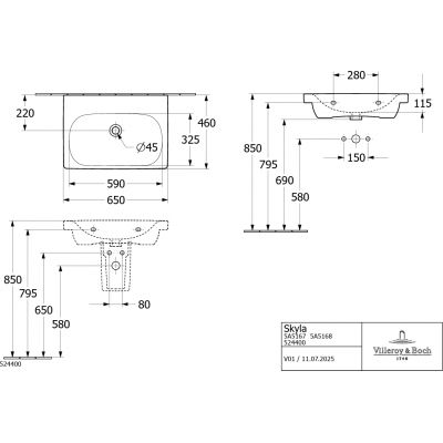 Villeroy & Boch Skyla umywalka 65x46 cm prostokątna meblowa Weiss Alpin 5A516801