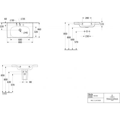 Villeroy & Boch Skyla umywalka 80x46 cm prostokątna meblowa Weiss Alpin 5A518101