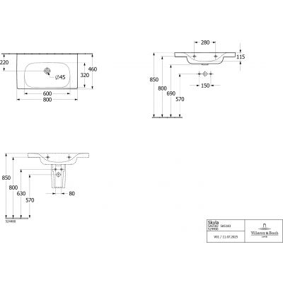 Villeroy & Boch Skyla umywalka 80x46 cm prostokątna meblowa Weiss Alpin 5A518201