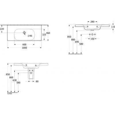 Villeroy & Boch Skyla umywalka 100x46 cm prostokątna meblowa Weiss Alpin 5A51A301