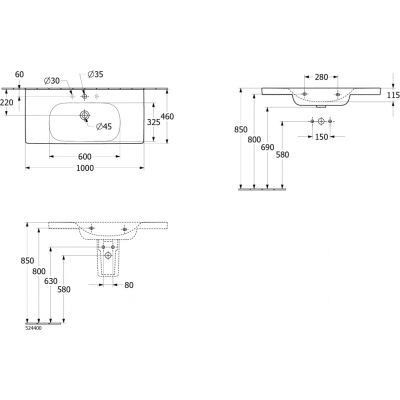 Villeroy & Boch Skyla umywalka 100x46 cm prostokątna meblowa Weiss Alpin 5A51A501