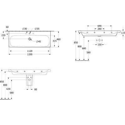 Villeroy & Boch Skyla umywalka 120x46 cm prostokątna meblowa Weiss Alpin 5A51C101