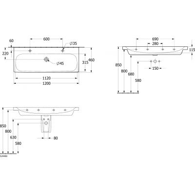 Villeroy & Boch Skyla umywalka 120x46 cm prostokątna meblowa CeramicPlus Stone White 5A51C2RW