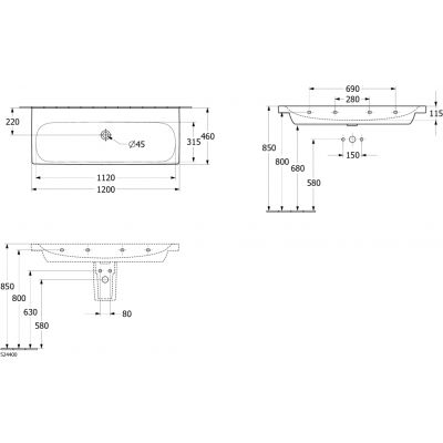 Villeroy & Boch Skyla umywalka 120x46 cm prostokątna meblowa Weiss Alpin 5A51C301