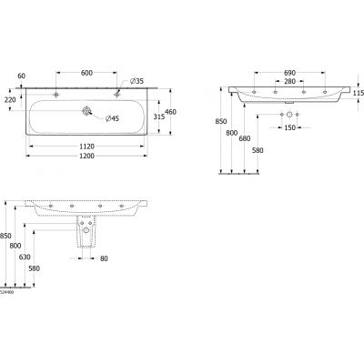Villeroy & Boch Skyla umywalka 120x46 cm prostokątna meblowa CeramicPlus Stone White 5A51C4RW