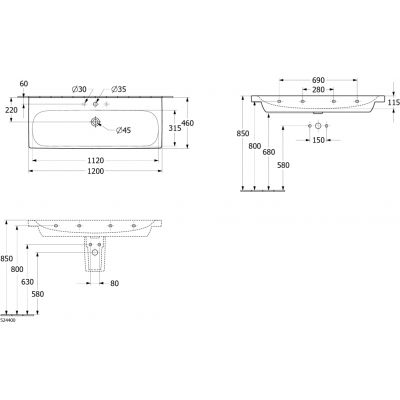 Villeroy & Boch Skyla umywalka 120x46 cm prostokątna meblowa Weiss Alpin 5A51C501