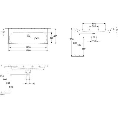 Villeroy & Boch Skyla umywalka 120x46 cm prostokątna meblowa Weiss Alpin 5A51C601