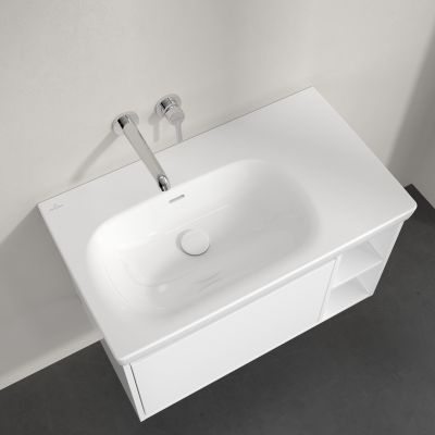 Villeroy & Boch Skyla umywalka 80x46 cm prostokątna meblowa lewa CeramicPlus Weiss Alpin 5A52L3R1