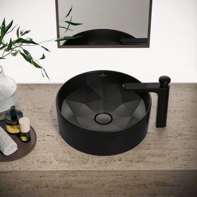 Villeroy & Boch Octagon umywalka 42x42 cm okrągła nablatowa CeramicPlus Pure Black 5A5640R7