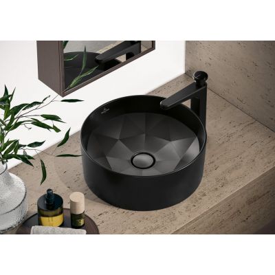 Villeroy & Boch Octagon umywalka 42x42 cm okrągła nablatowa CeramicPlus Pure Black 5A5640R7