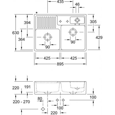 Villeroy & Boch Double-Bowl zlewozmywak ceramiczny 89,5x63 cm biały 632392R1