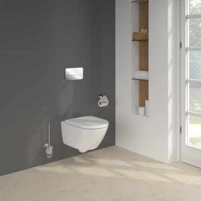 Zestaw Villeroy & Boch Subway 3.0 stelaż podtynkowy miska WC wisząca z deską i przycisk chrom połysk (92242700, 4670TSR1, 92249061)