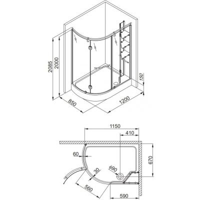 Aquaform Etna zestaw kabina prysznicowa 120x85 cm z brodzikiem asymetrycznym 105-14099