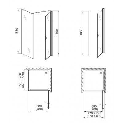 Aquaform Glass 5 drzwi uchylne do wnęki lub ścianki 90 cm prawe 103-06373