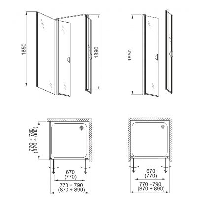 Aquaform Glass 5 drzwi wahadłowe do wnęki lub ścianki 80 cm 103-06355