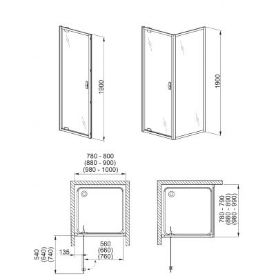 Aquaform Salgado drzwi uchylne do wnęki lub ścianki 80 cm 103-06075