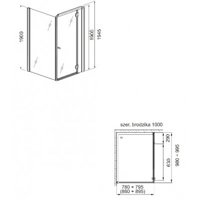 Aquaform Sol de Luxe drzwi uchylne do montażu ze ścianką 100 cm prawe 103-06053