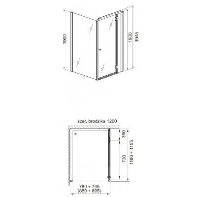 Aquaform Sol de Luxe drzwi uchylne do montażu ze ścianką 120 cm prawe 103-06055