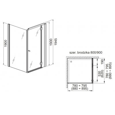 Aquaform Sol de Luxe drzwi uchylne do montażu ze ścianką 90 cm prawe 103-06051