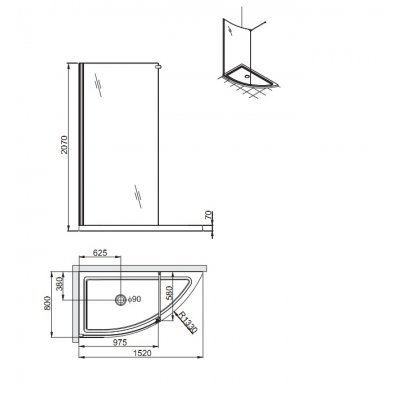 Zestaw walk-in z brodzikiem prawy Aquaform Solitare 105-15235