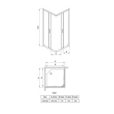 Deante Vigo kabina kwadratowa 90 cm chrom / szkło mrożone KTO741K
