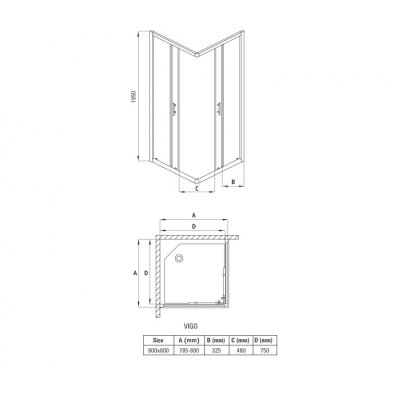 Deante Vigo kabina kwadratowa 80 cm chrom / szkło mrożone KTO742K