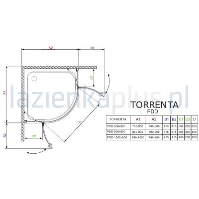 Kabina półokrągła 90 x 90 cm Radaway Torrenta PDD 31600-01-01