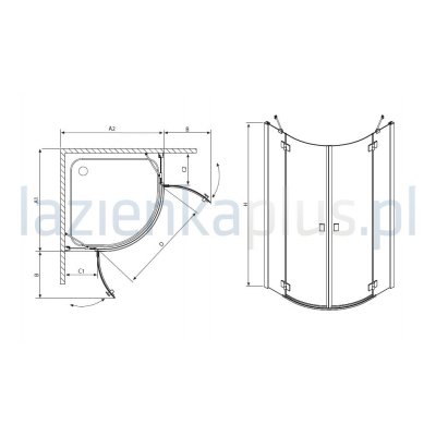 Kabina półokrągła drzwi dwuczęściowe 90 x 90 cm Radaway Essenza PDD 32502-01-08N