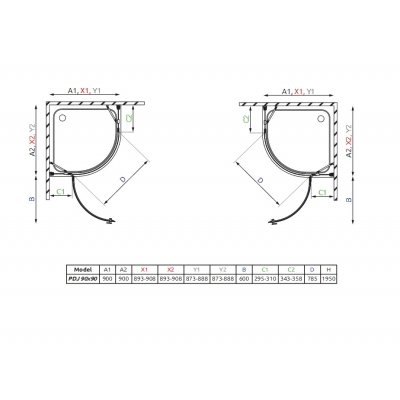 Radaway Almatea PDJ Gold kabina półokrągła drzwi jednoczęściowe 90x90 cm lewa 30602-09-01N