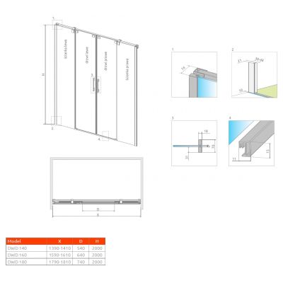 Radaway Espera DWD komplet 2 ścianek prysznicowych do drzwi 140 cm chrom/szkło przezroczyste 380224-01