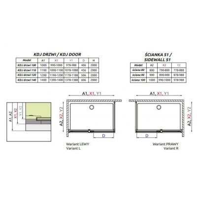 Radaway Espera KDJ kabina z drzwiami jednoczęściowymi 140x90 cm lewa 380134-01L/380149-01R