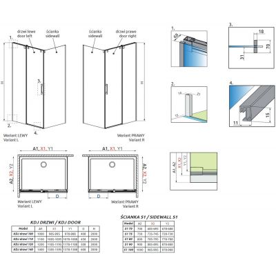 Radaway Espera Pro KDJ drzwi prysznicowe 58,5 cm do ścianki lewe chrom/szkło przezroczyste 10090110-01-01L