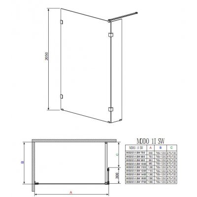 Ścianka wolnostojąca 140 cm Radaway Walk-in Modo II SW 362000-01-01N/360140-01-01N